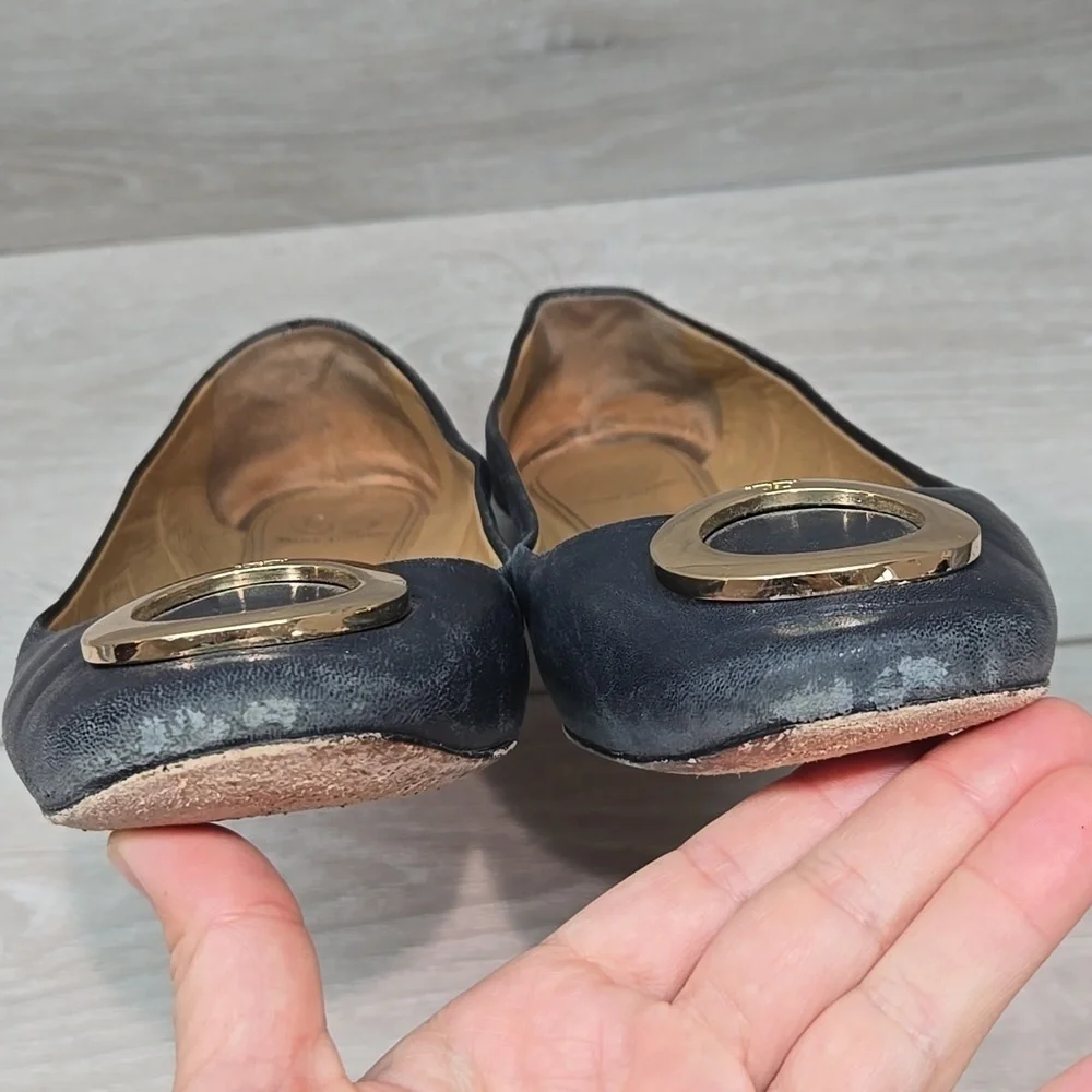 Tory Burch Women Elegant Flats with Gold Accent Logo Ballet Shoes Sz 7.5M